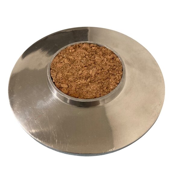 Mid Century Red Enamel Plate or Candle Holder Metal And Cork Bottom Set of 2 - Picture 4 of 5